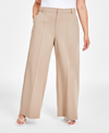 Bar Iii Trendy Plus Size High-rise Wide-leg Ponte-knit Pants, Created For Macy's In Warm Ginger