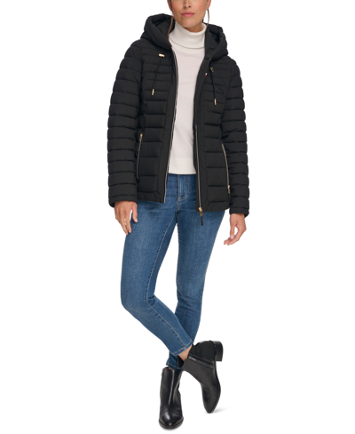 Tommy Hilfiger Women's Stretch Hooded Packable Puffer Coat, Created For Macy's In Black