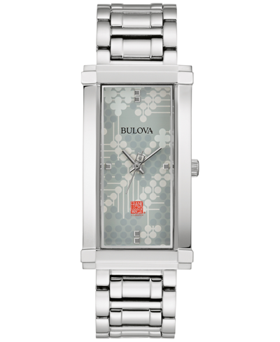 Bulova Woman's Frank Lloyd Wright "pattern #106" Stainless Steel Bracelet Watch 25x45mm In Silver-tone