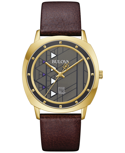 Bulova Men's Frank Lloyd Wright Hollyhock House Brown Leather Strap Watch 39mm