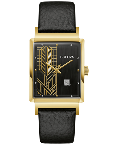 Bulova Men's Frank Lloyd Wright Dana-thomas House Black Leather Strap Watch 30x47mm