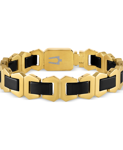 Bulova Men's Icon Black Ceramic Bracelet In Gold Ion-plated Stainless Steel In Na