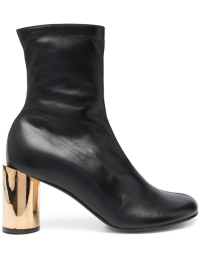 Lanvin 75mm Round-toe Leather Boots In Black/gold