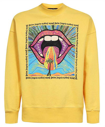 Palm Angels Crazy Mouth Crew-neck Sweatshirt In Yellow