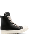 RICK OWENS LEATHER HIGH TOP SNEAKERS