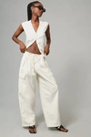 Good American Womens Cloud White 001 Parachute Wide-leg Drawstring-hem Cotton Trousers In Beige