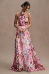 Mac Duggal Asymmetrical Ruffled A-line Halter Gown In Multicolor