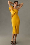 By Anthropologie Ruffle One-shoulder Slim Dress In Orange
