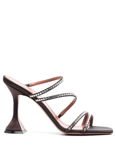 Amina Muaddi Naima 95 Dark Brown Crystal Sandals