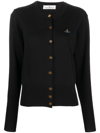 Vivienne Westwood Bea Black Cardigan With Orb Embroidery And Branded Button In Cotton And Cashmere Woman