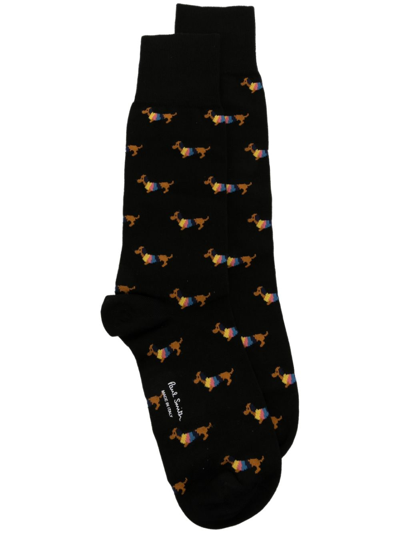 Paul Smith Mens Blacks Cody Dog-print Ankle-rise Stretch-cotton Blend Socks