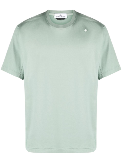 Stone Island 20444 Logo-embroidered Cotton T-shirt In Green
