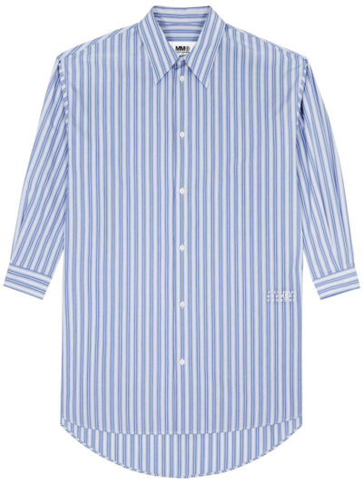 Mm6 Maison Margiela Striped Cotton Shirt Dress In Blue