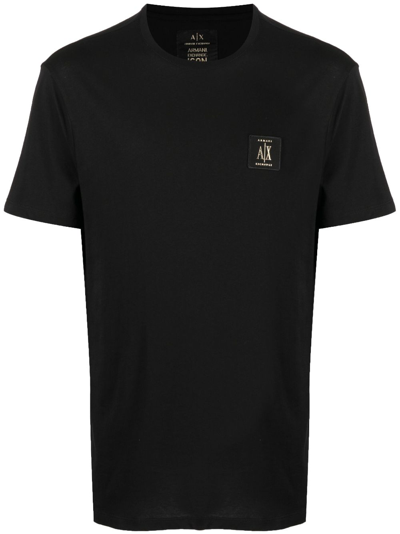 Armani Exchange Logo-patch Short-sleeve Cotton T-shirt In Black