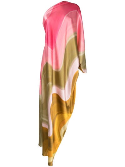 Silvia Tcherassi Abstract-print One-shoulder Long Dress In Pink