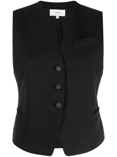 Vince Cutaway Crepe Waistcoat In Black
