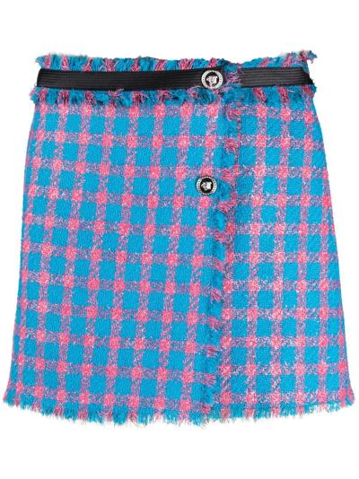 Versace Check-pattern Tweed Miniskirt In Blue