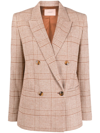 Twinset Double-breasted Checked Blazer In Brown