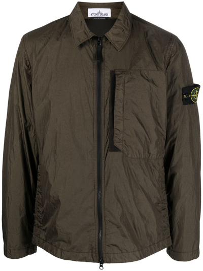 Stone Island Compass-patch Zip-up Lightweight Jacket In Green
