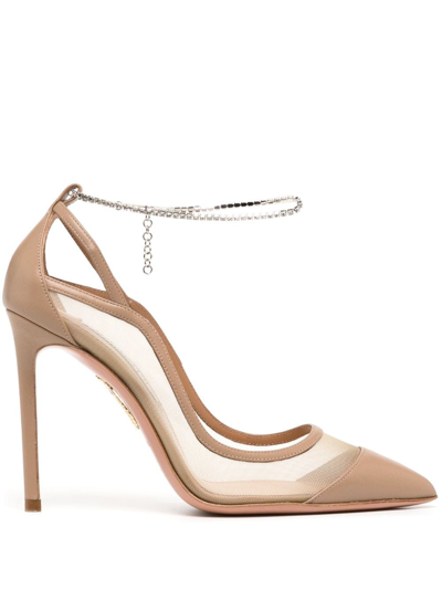 Aquazzura Secret Affair 110mm Leather Pumps In Nude