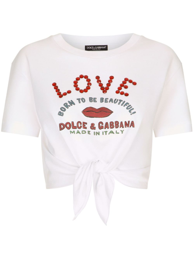 Dolce & Gabbana Logo-print Waist-tie T-shirt In White