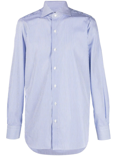 Finamore 1925 Napoli Spread-collar Striped Shirt In Blue
