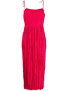 Ulla Johnson Orla Tie-shoulder Plissé Midi Dress In Pink