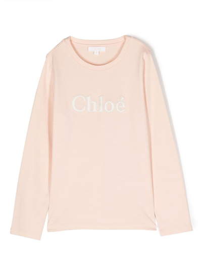 Chloé Kids' Logo-patch Cotton Jumper In Pink