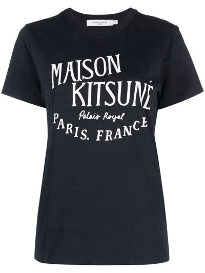 Maison Kitsuné Logo-print Cotton T-shirt In Blue