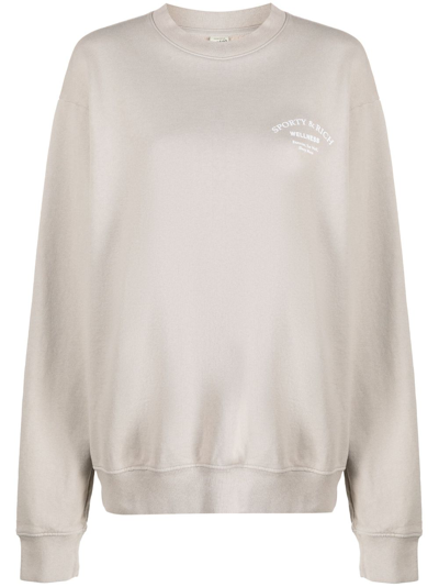 Sporty And Rich Logo-print Cotton Sweatshirt In Neutrals
