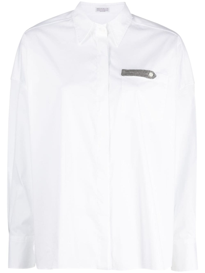 Brunello Cucinelli Bead-embellished Long-sleeve Shirt In White