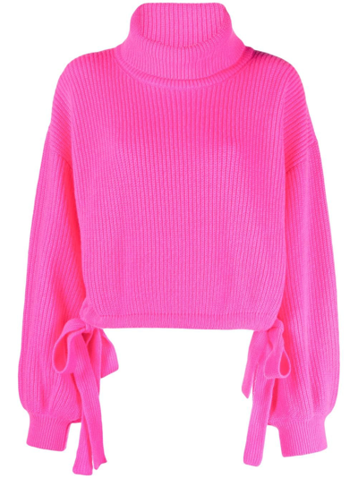 Msgm Puffball Ribbed-knit Sweatshirt In Pink