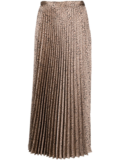 Twinset Leopard-print Pleated Midi Skirt In Beige