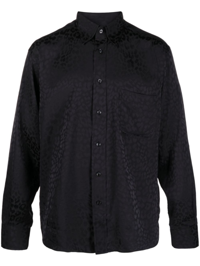 Tom Ford Leopard-print Button-up Shirt In Black
