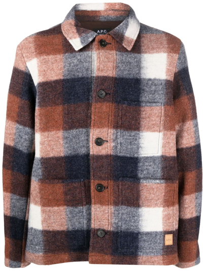 Apc Checked Button-up Coat In Blue