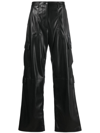 Msgm Black Cargo Pockets Faux-leather Trousers In Black
