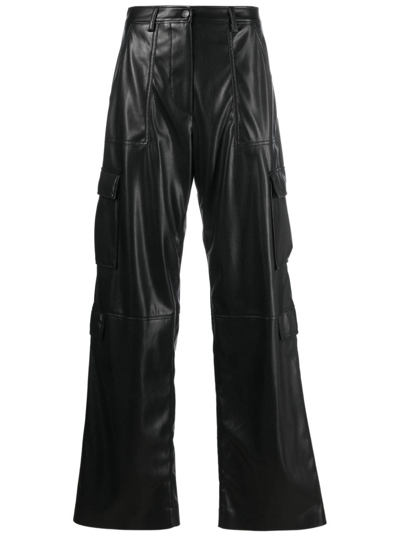 Msgm Black Cargo Pockets Faux-leather Trousers