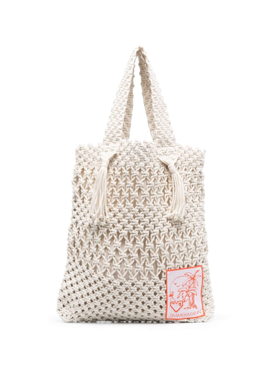 Zimmermann Logo-patch Crochet Tote Bag In Neutrals