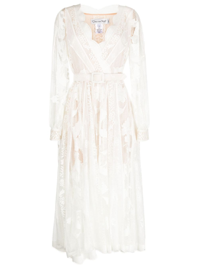 Oscar De La Renta Guipure-lace Semi-sheer Midi Dress In White