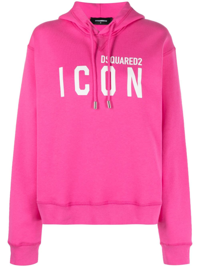 Dsquared2 Icon Logo Print Cotton Jersey Hoodie In Pink