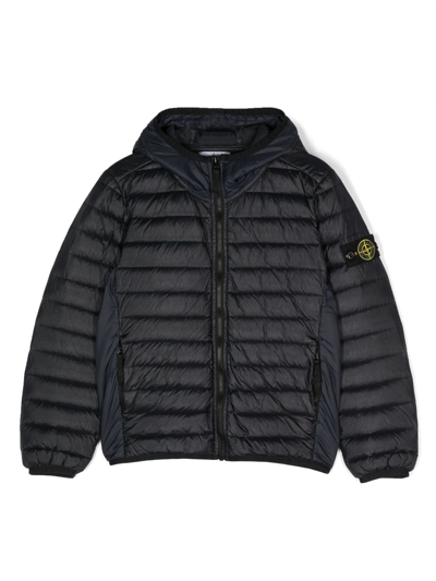 Stone Island Kids' Compass-patch Hooded Padded Jacket In Schwarz