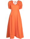 Ted Baker Opalz Puff-sleeved Linen-blend Midi Dress In Orange