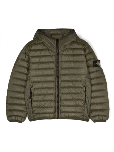Stone Island Junior Kids' Compass-patch Hooded Padded Jacket In Green
