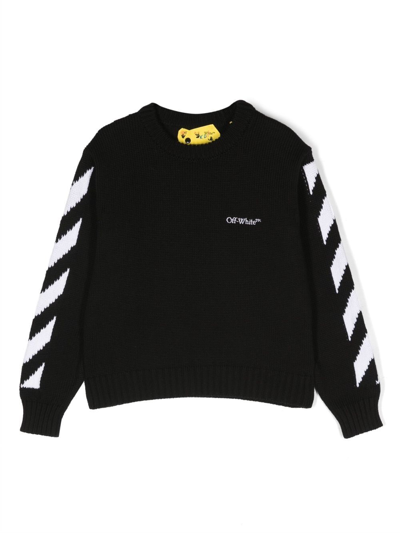 Off-white Kids' Logo Intarsia Cotton Sweater In Black White