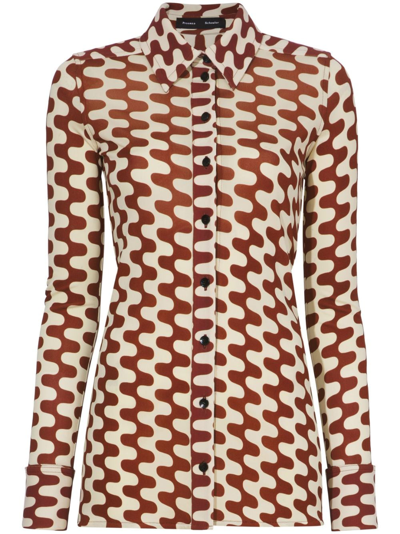 Proenza Schouler Wiggly-print Matte Jersey Shirt In Wine/ecru