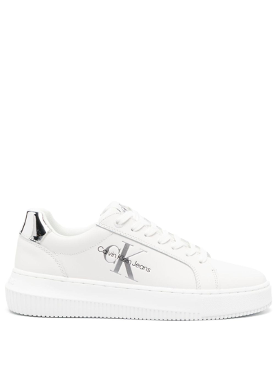 Calvin Klein Low-top Leather Sneakers In Silver