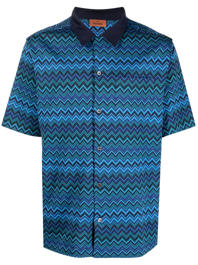 Missoni Zigzag-pattern Camp-collar Shirt In Blue