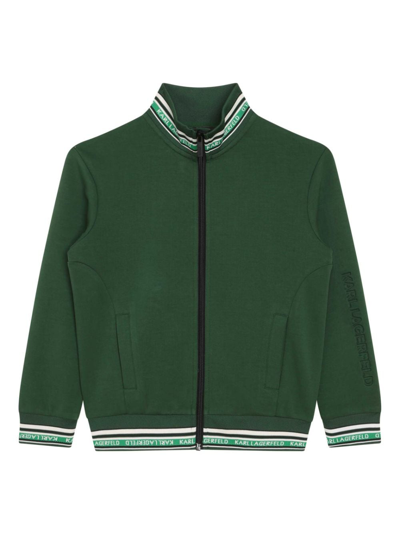 Karl Lagerfeld Kids' Logo-print Zip-up Sweatshirt In Green