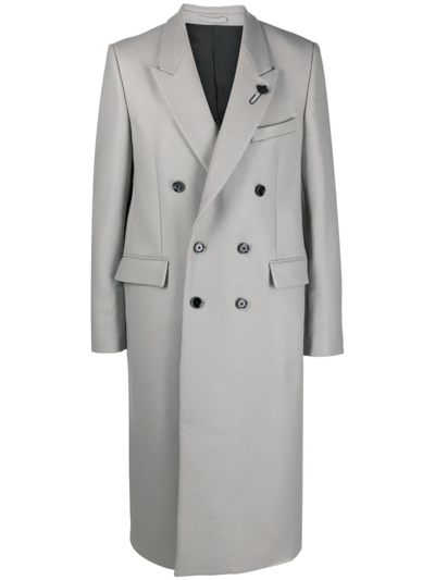 Lardini Double-breasted Wool Coat In Grey