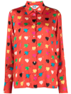 Msgm Red Shirt With Arrowed Heart Print Motif In Red